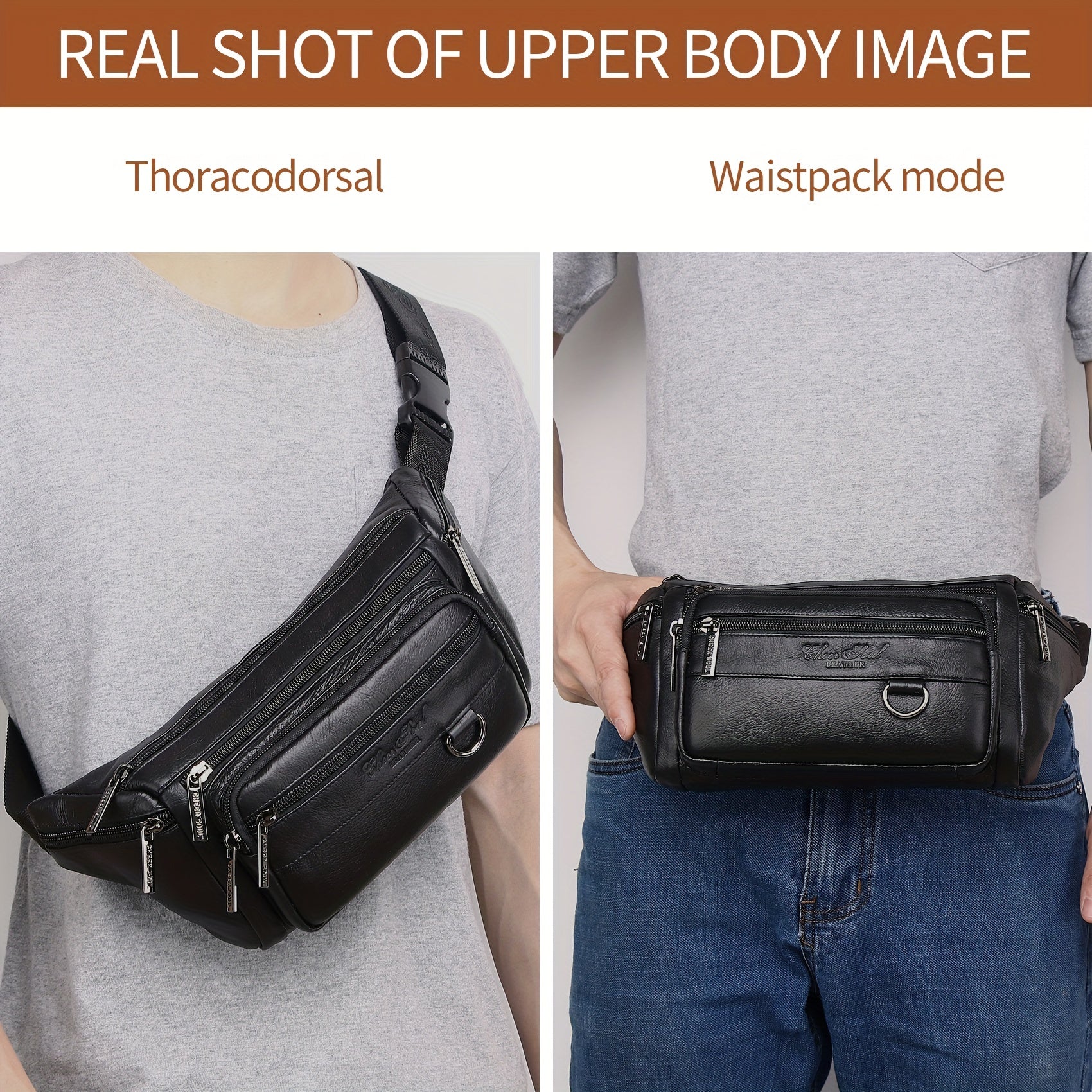 Genuine Leather Men's Waist Bag/Women's Multifunctional Hip Bag/Stylish Multi-Pocket Travel Sports Backpack for Hiking, Cycling, Fishing, And Running