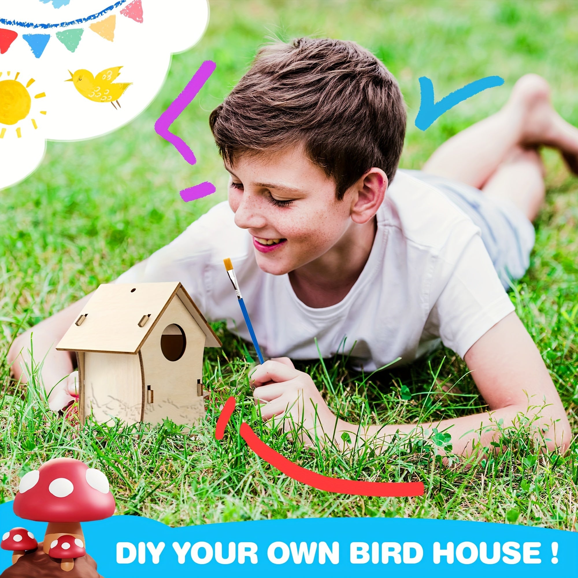 Bird House Crafts, DIY Birdhouse Kit For Children To Builld, Painting Puzzle Wooden Assembly, Art Craft Wooden Toys Craft Projects With Pain & Brushes For Kids Ages 5-8 8-12, Halloween Christmas Gifts