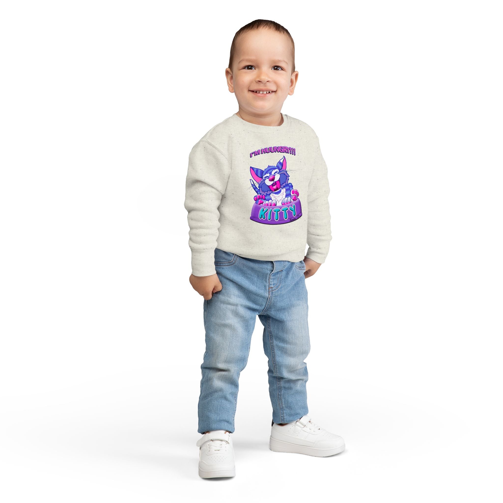 Toddler Sweatshirt — Cute 'I'M HUUUNGRY!!' Kitty Graphic Pullover