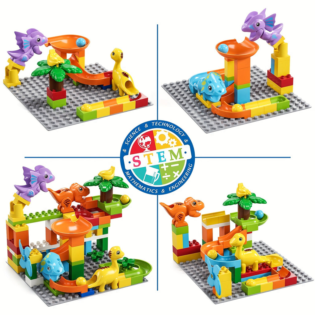Burgkidz Marble Racetrack Building Blocks Dinosaur Toys: Stem Ball Racetrack For Boys And Girls, With Functional Dinosaur Building Blocks, Marble Maze Game Toy Christmas Halloween Gifts