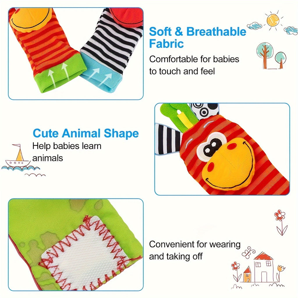 4pcs Baby Rattles Toys for 0-12 Month, Infant Girl Boy Toys for Babies 3-6 Months, Newborn Hand & Foot Toys for 0 to 9 Months, Baby Shower Gifts Set with Wrist Rattle Socks