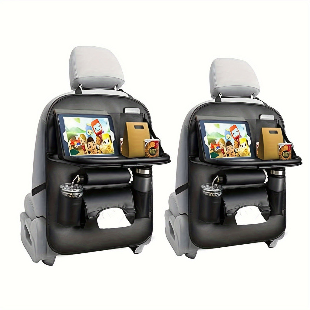 2 Pack Car Back seat Organizer with Foldable Table Tray, PU Leather Car Back seat Organizer for Babies Toys Storage with Foldable Dining Table Holder Pocket