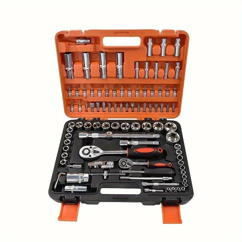 46/53/61/82/94pcs Mechanical Tool Kit Chrome Vanadium Steel Manual Tool Kit - Including Metric Ratchet, Socket, Wrench Kit For Automotive And Mechanical Repairs, Durable Non Battery Uncharged Tool Kit
