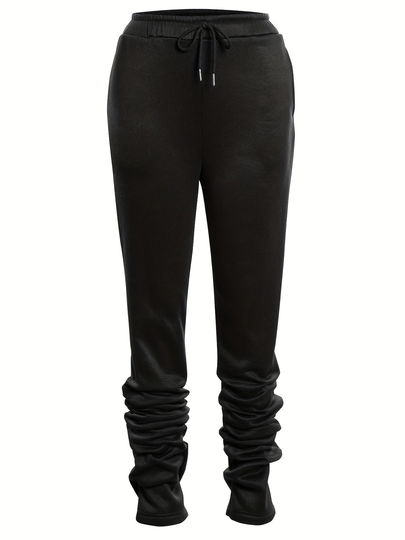 Solid Color Casual Fleece Sports Pants, Drawstring Elastic Winter Warm Jogger Sweatpants, Women's Athleisure