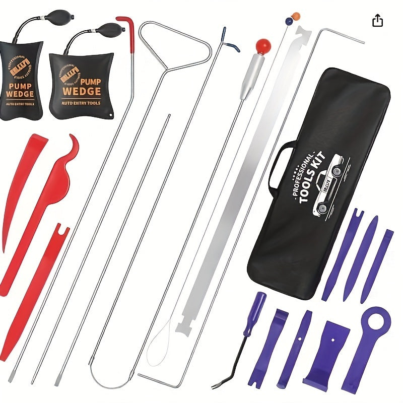 20pcs Car Repair Tool Kit with Long Reach - Stainless Steel, Portable Automotive Set with Emergency Tools & Carrying Bag for Cars and Trucks