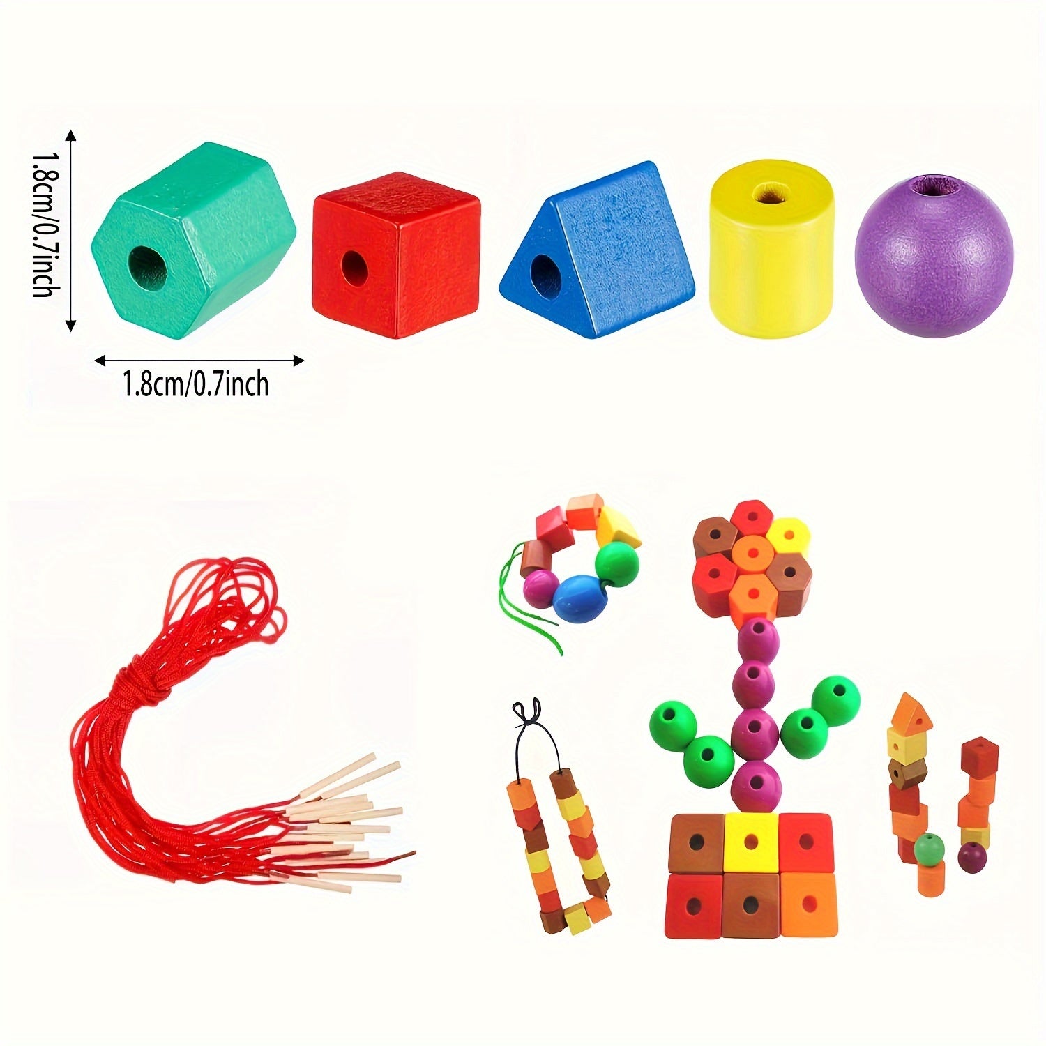 80pcs Lacing Beads for Toddlers Color and Shape Sorter Toys Occupational Relax for Preschool Includes String & Bag
