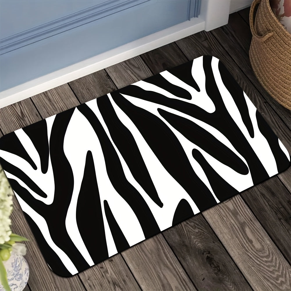 Anti-Fatigue 2pc/3pcs Zebra Print Kitchen Rugs Set - Non-Slip Flannel Carpet, Easy Clean, Stain-Resistant, Machine Washable, Polyester - for Sink, Bedroom, Living Room, Dining Area, Home Decor