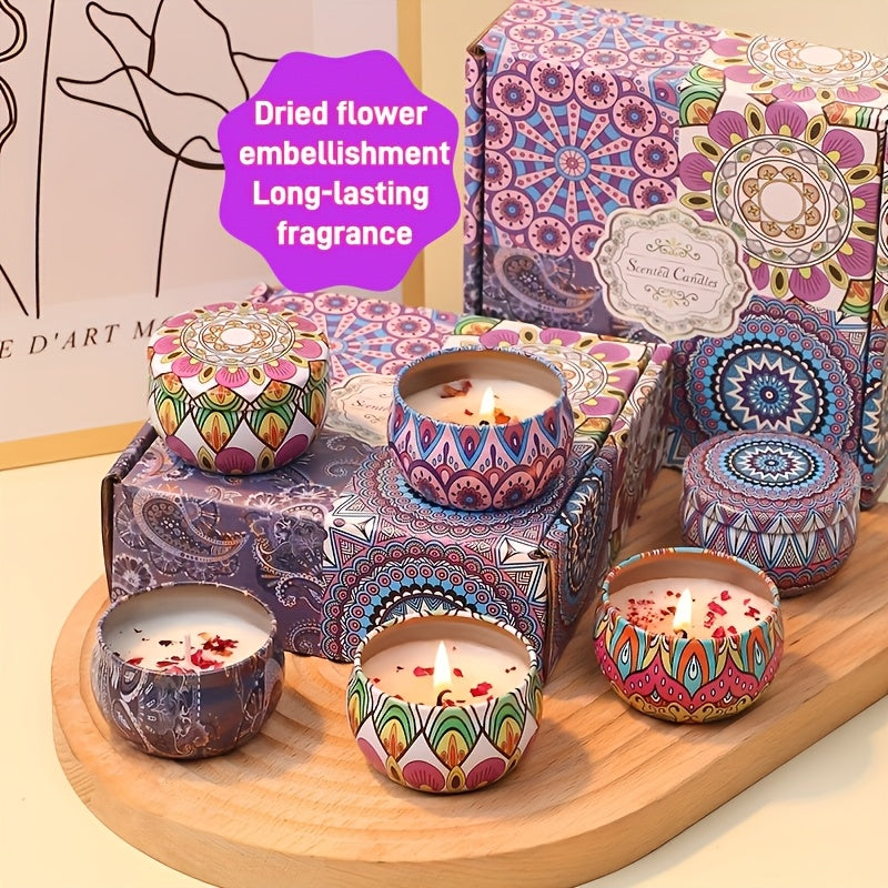 A Gift Box Contains 4 Different Scented Candles, Decorated with Dried Flowers, Suitable for Mothers, Girlfriends And Friends, Perfect for Birthdays, Mother's Day, Christmas, Suitable for Relaxation, Yoga, Bathing, Sleepi
