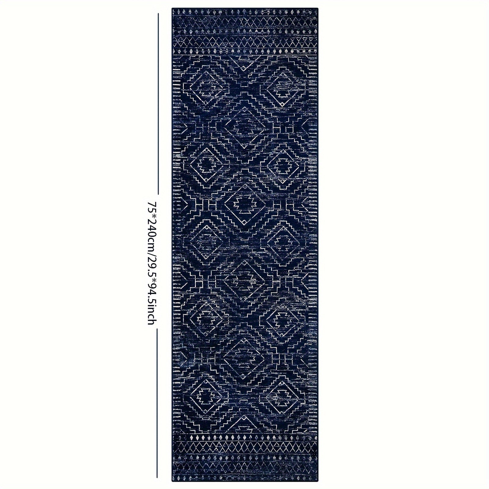 Moroccan Blue Geometric Runner Mat – Soft, Washable, Non-Slip Polyester Mat for Kitchen, Hallway, Bedroom, Bathroom & Closet, 2'6"x8', Rustic Entryway Floor Decor, Kitchen Rugs