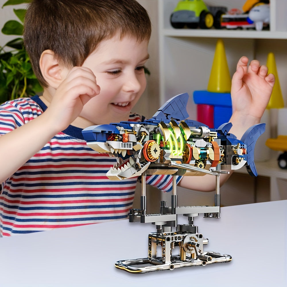 Ideas Shark Sea Creatures Building Set, Marine Animal Building Blocks Toys With Display Stand And Light, STEM Toys For Adults Crossing Ocean Lovers, 687pcs Christmas, Halloween Gift