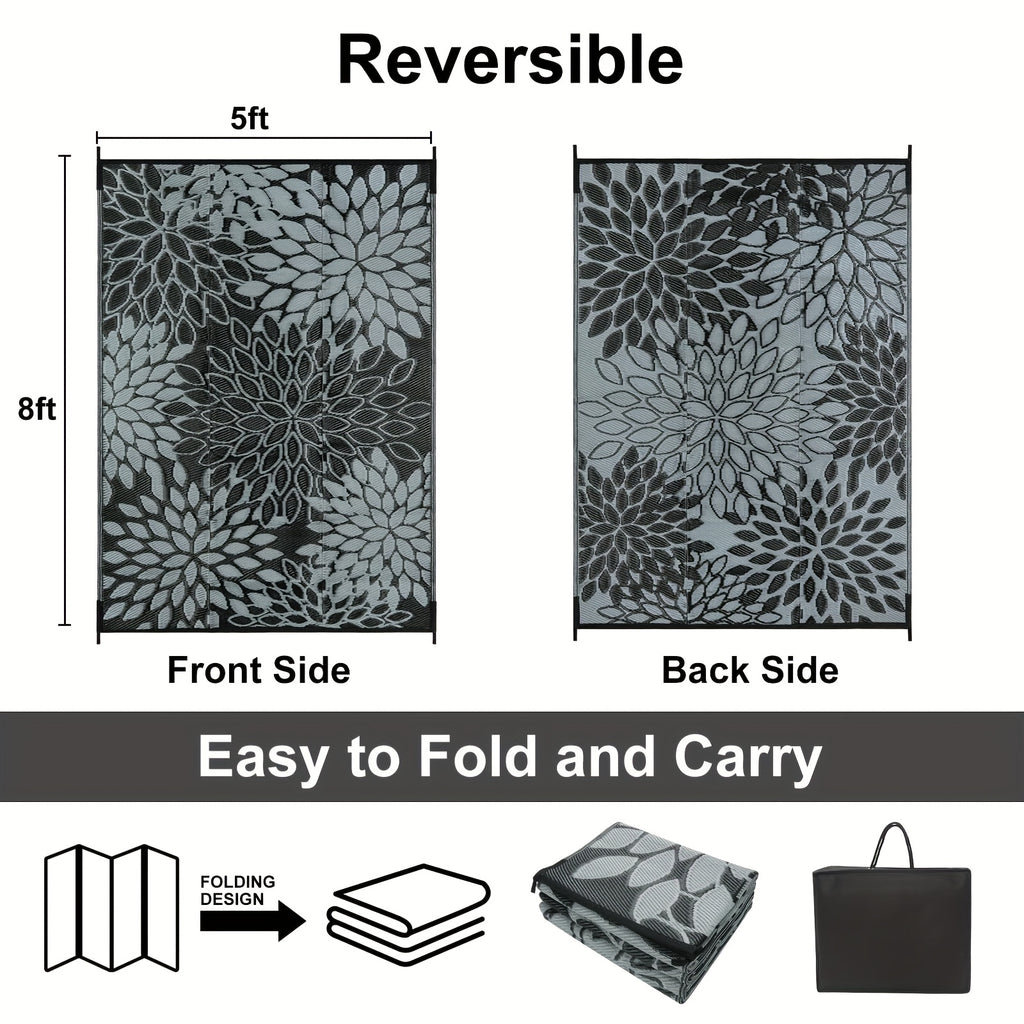 Large High Quality Reversible Tropical Leaf Design Outdoor Mat - Durable Polypropylene All-Weather Patio Mat for RV, Porch, Deck, Balcony & Picnic, Outside Rugs for Patio High Quality, Porch Floor Covering