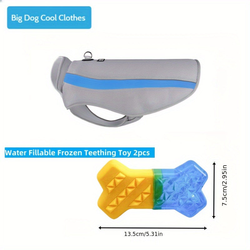 3-In-1 Dog Cooling Kit: Breathable Vest & 2 Freezable Chew Toys For Medium/Large Breeds - Zip Closure, Cotton Blend