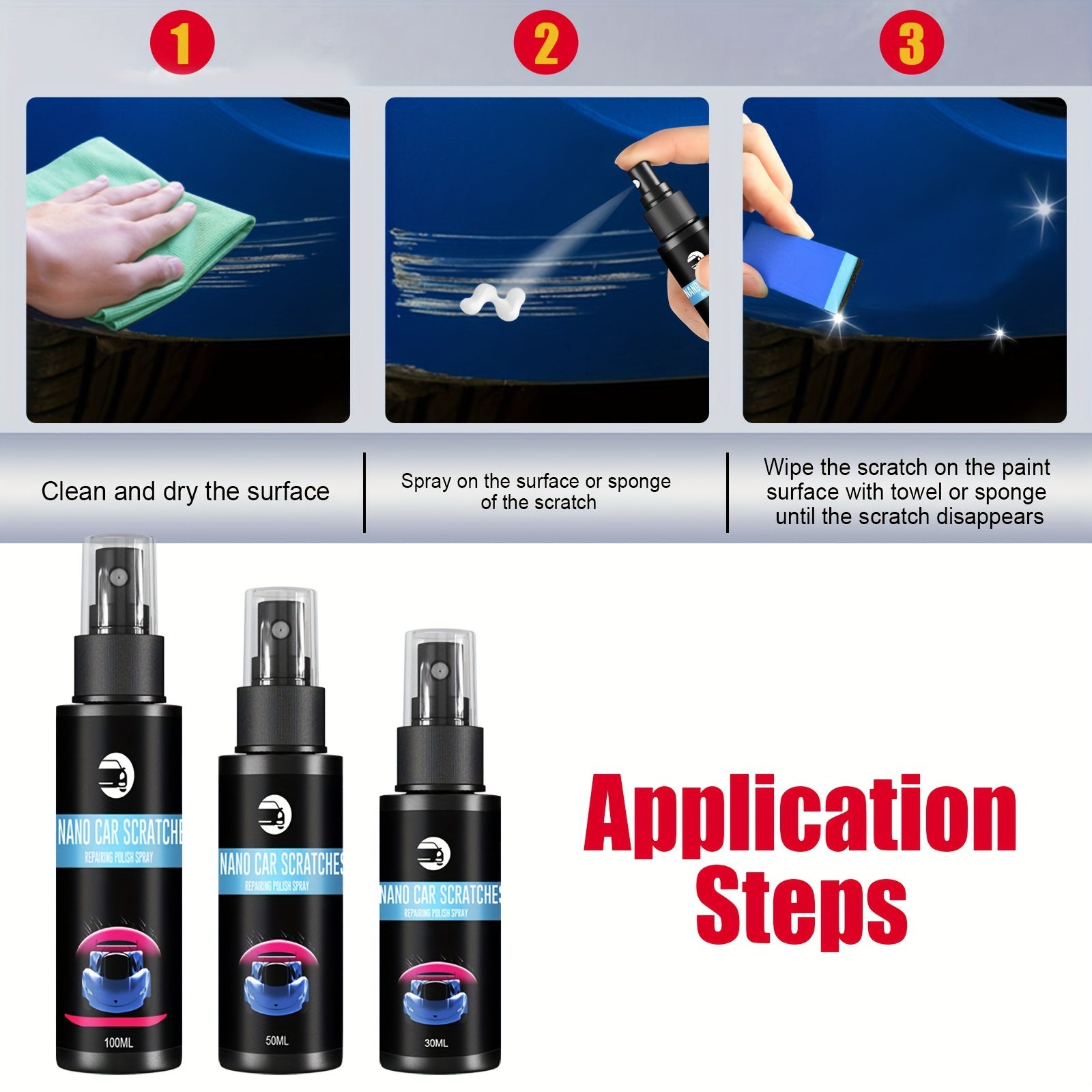 Auto Scratch Repair Spray, 2023 New 3 In 1 Auto Scratch Remover For Deep Scratches, Automotive Nano Spray Coating, Auto Paint Scratch Remover Body