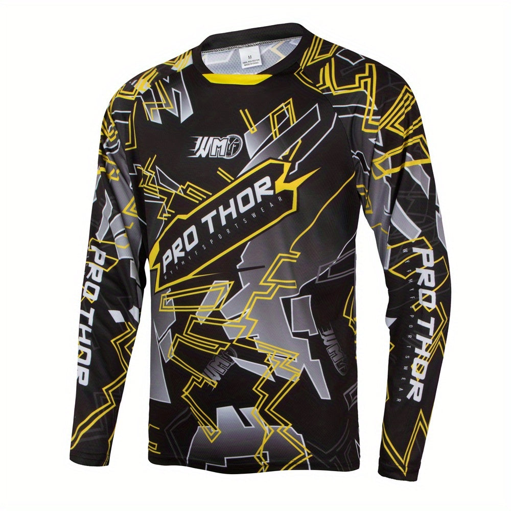 Pro Thor Geometry Cycling Jersey - Quick Dry, Breathable, Moisture Wicking, Long Sleeve MTB Shirt for Downhill Enduro Biking and Sports
