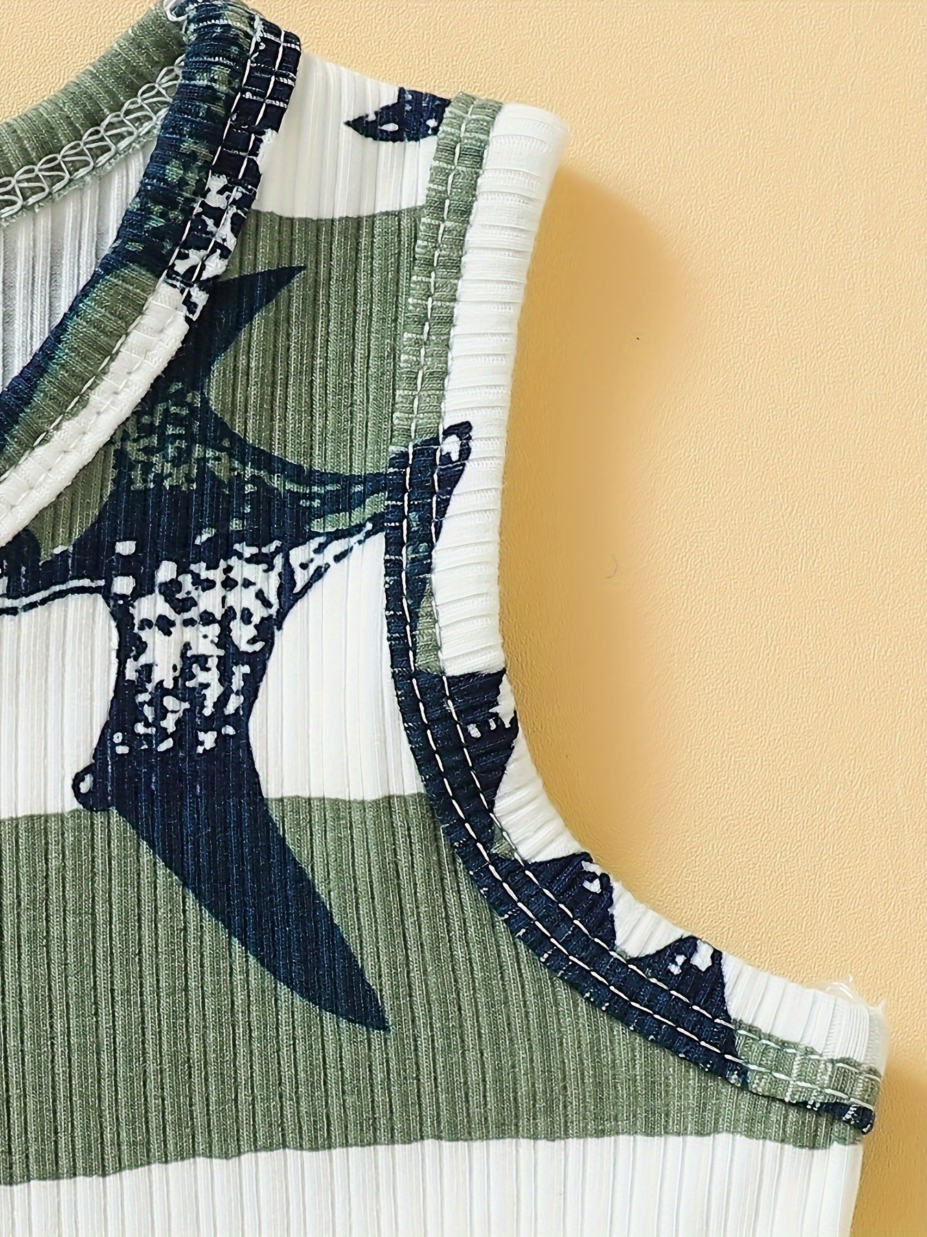 Boys' Dinosaur-Themed Cotton Tank Top & Shorts Set - Olive Green and White, Striped with Cartoon Dinosaur Patterns, Machine Washable, Perfect for Summer, Dinosaur Toys, Perfect for Outdoor