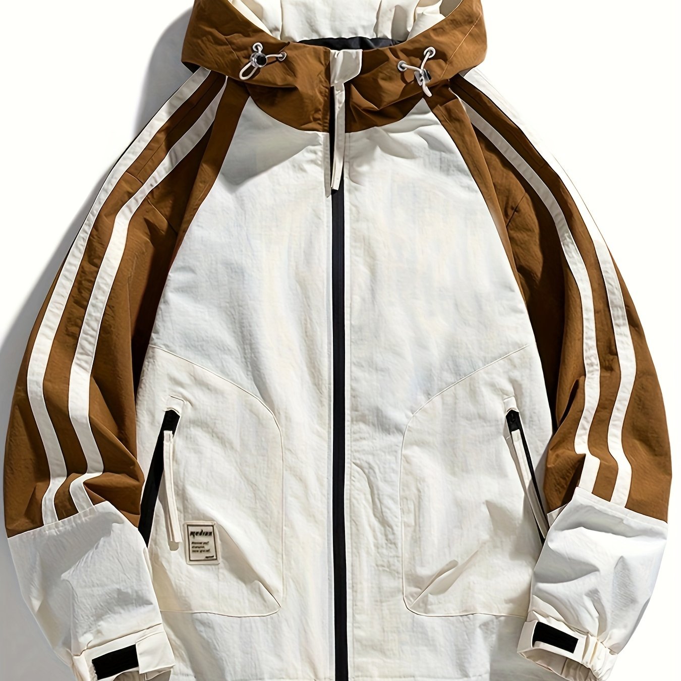 Plus Size Men's Elegant Contrast Color Hooded Jacket For Spring/autumn, Oversized Loose Fit Jacket For Sports/outdoor, Men's Clothing