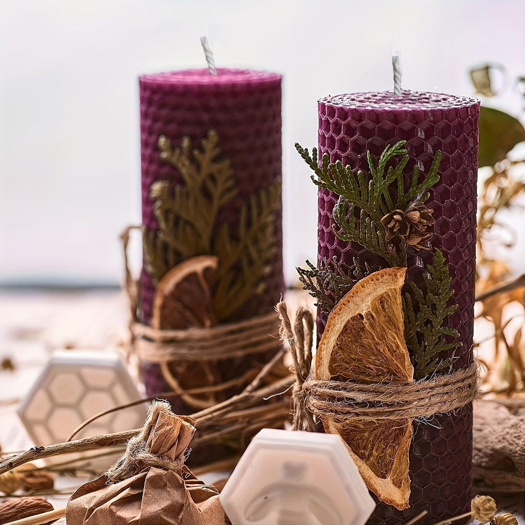 4pcs 100% Beeswax Candles Gift Box Set of 4 Natural Hand Rolled Pillar Candles for Gift And Home Decor,With Honeycomb Texture for Gift And Candle Decor