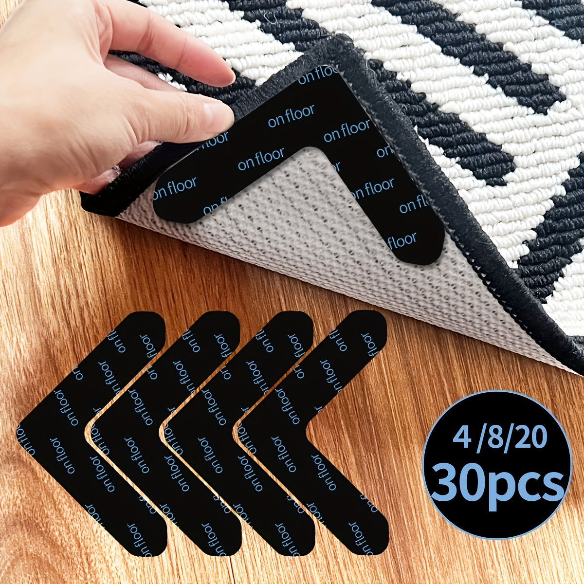 Rug Tape Hardwood Floor No Damage, Reusable Washable Grippers for Rugs, Carpet Tape for Area Rugs, Non-Slip Area Keeps Your Rug in Place and Makes Corners Flat for Corners