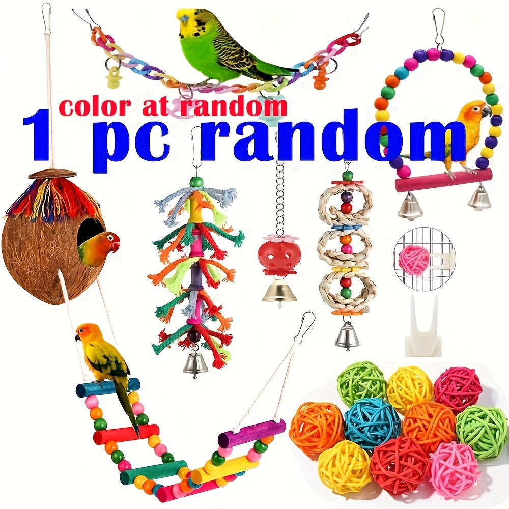 1/3/5pcs Random Bird Toys Bird Parakeet Swing Chewing Hanging Toys Climbing Ladder Coconut Bird Cage Toys Suitable for Cockatiels, Conures, Finches, Budgie, Love Birds