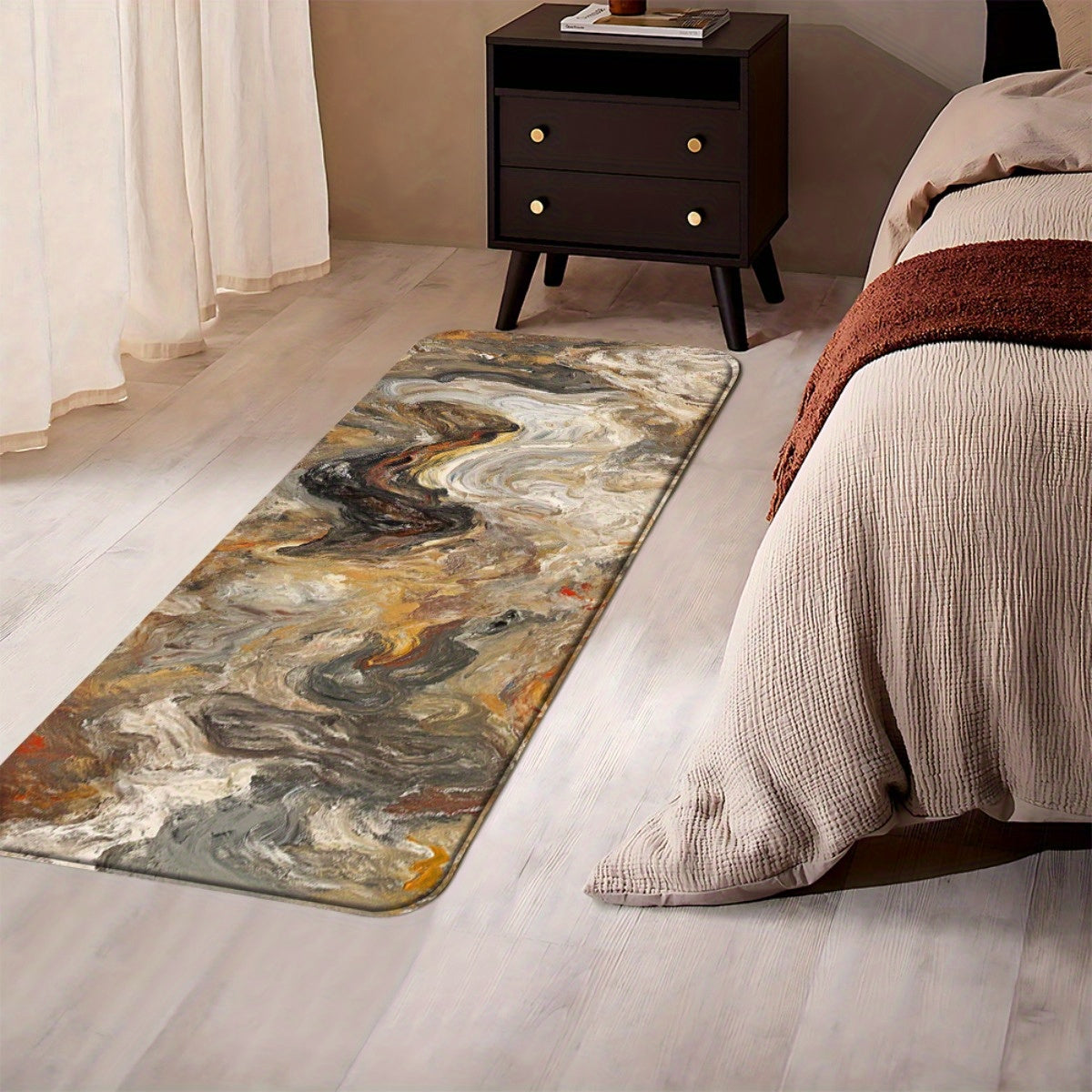 This Is a 1pc Abstract Oil Painting Pattern in Beige And Gray-Brown, Suitable for Various Settings. It Can Be Used for Home Decoration, Everyday Or Festive Atmosphere, Non-Slip Bathroom Mats, Indoor Entrance Rugs, Bedside Mat