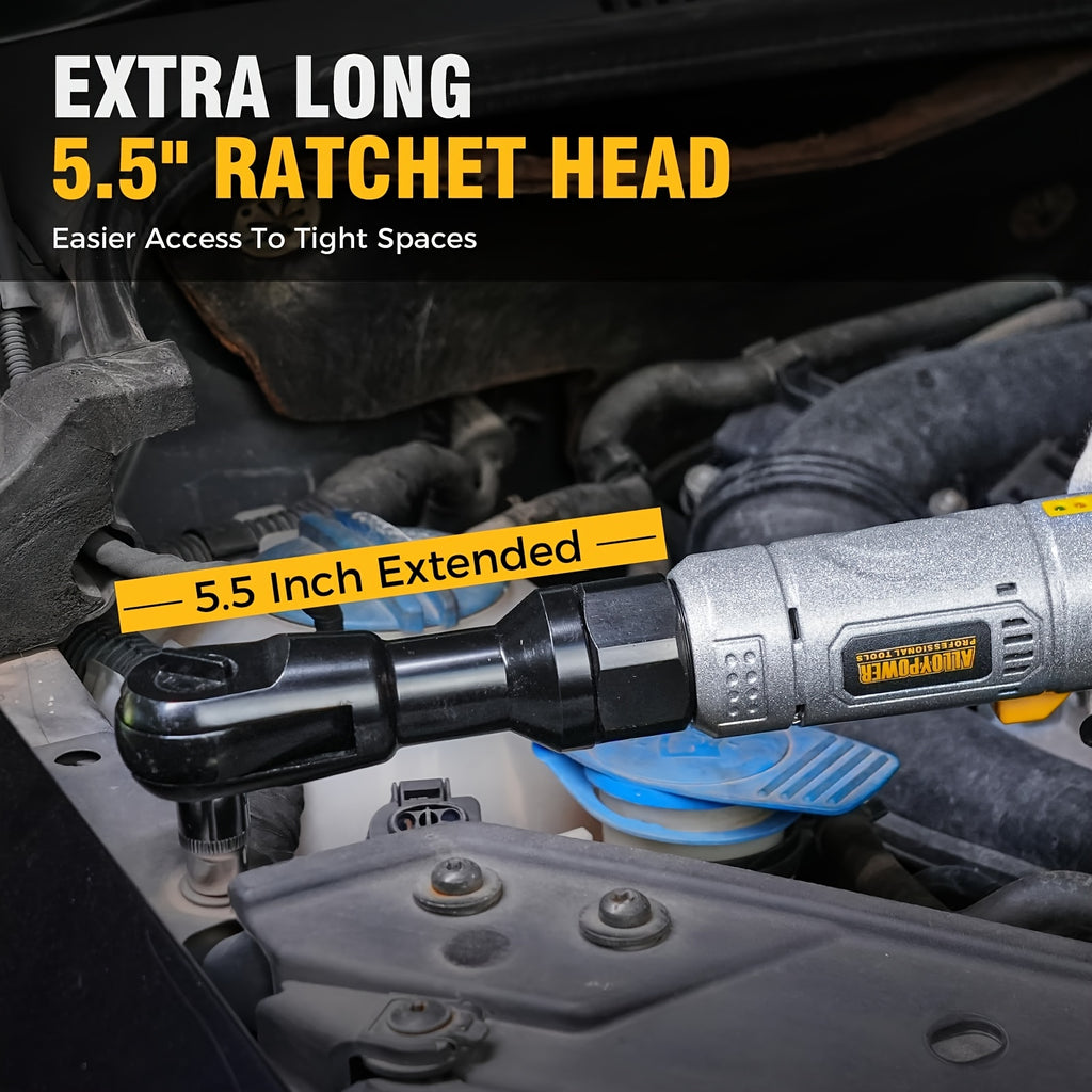 60 Ft-lbs High-Power Cordless Ratchet Wrench Set, 3/8" Drive, 12V, Variable Speed, Includes 2 Rechargeable Batteries,