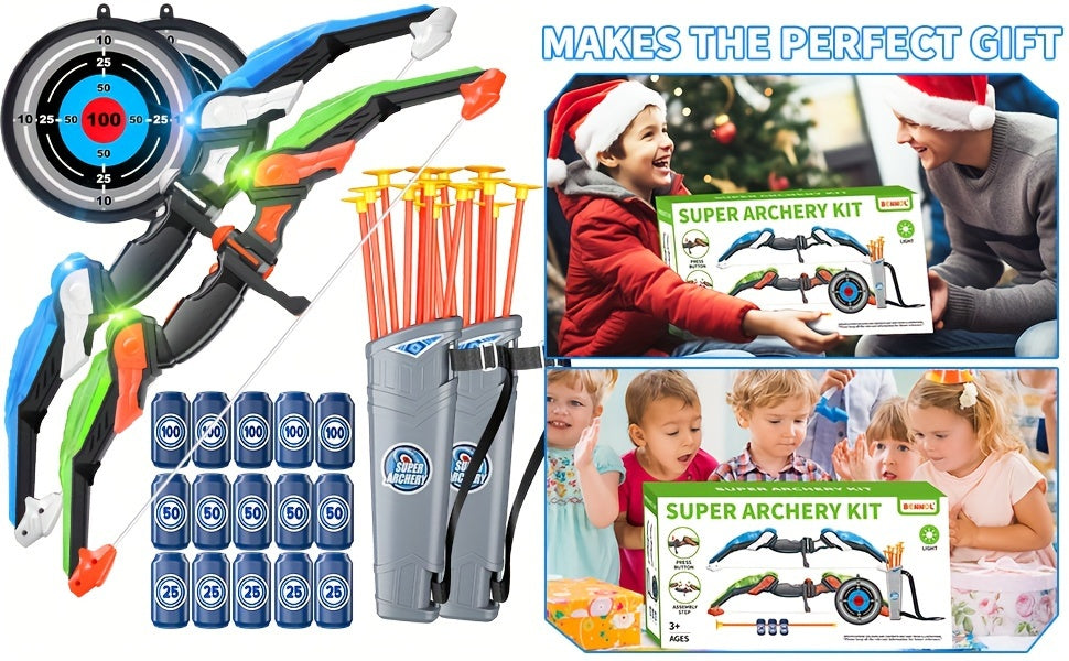 Bow And Arrow Archery Set Toys With Light-up LED Including 32 Suction Cup Arrows, Indoor Outdoor Bow And Arrow Toys Gifts Halloween Christmas Gift