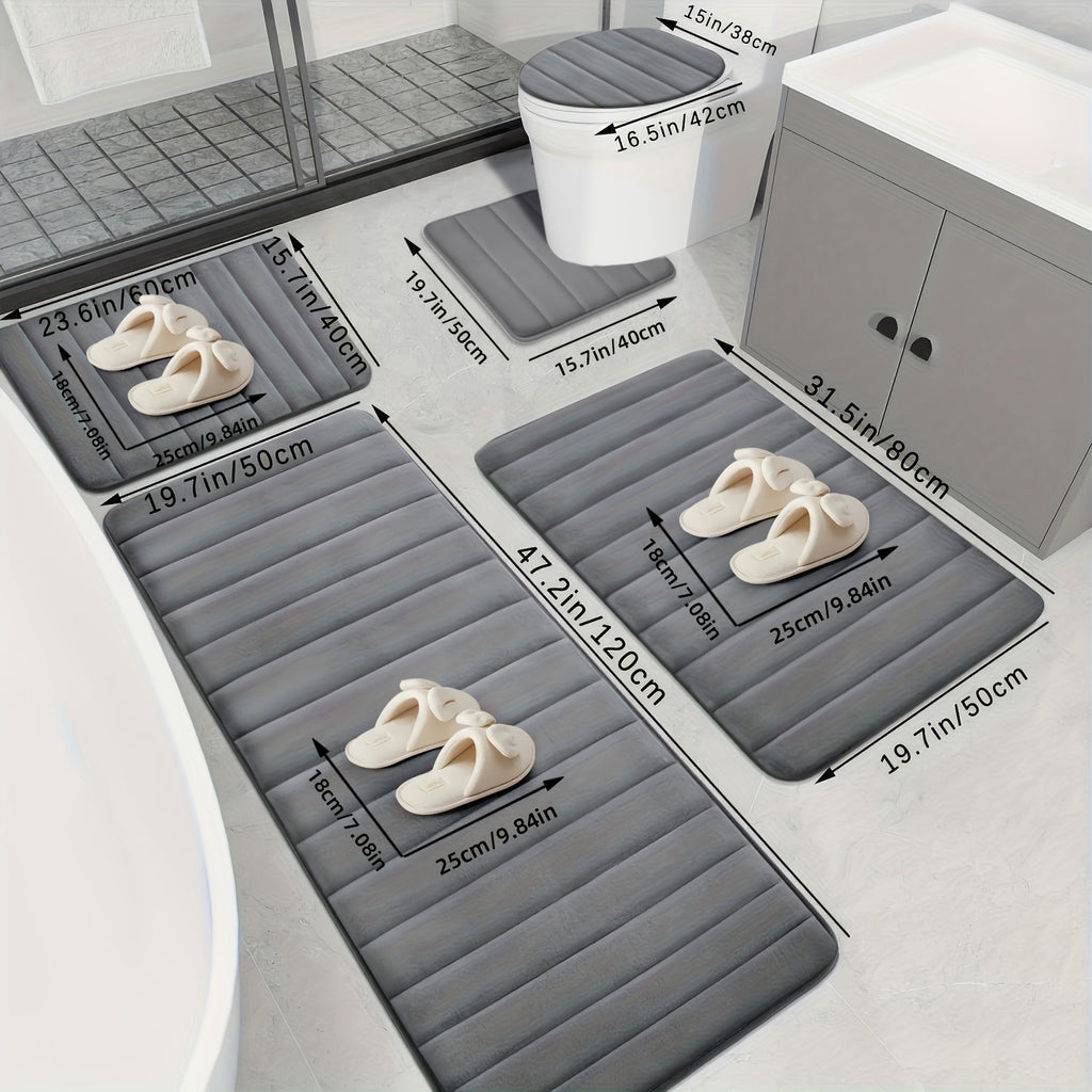5pcs Ultra Absorbent Luxury Memory Foam Bath Mat Set - Plush, Non-Slip, Soft Polyester Blend Rugs - Machine Washable, Quick Dry, Ideal for Sink, Tub, Shower, Toilet, Bathroom Mat in Black, Dark Gray, Light Gray, Blue, Brown