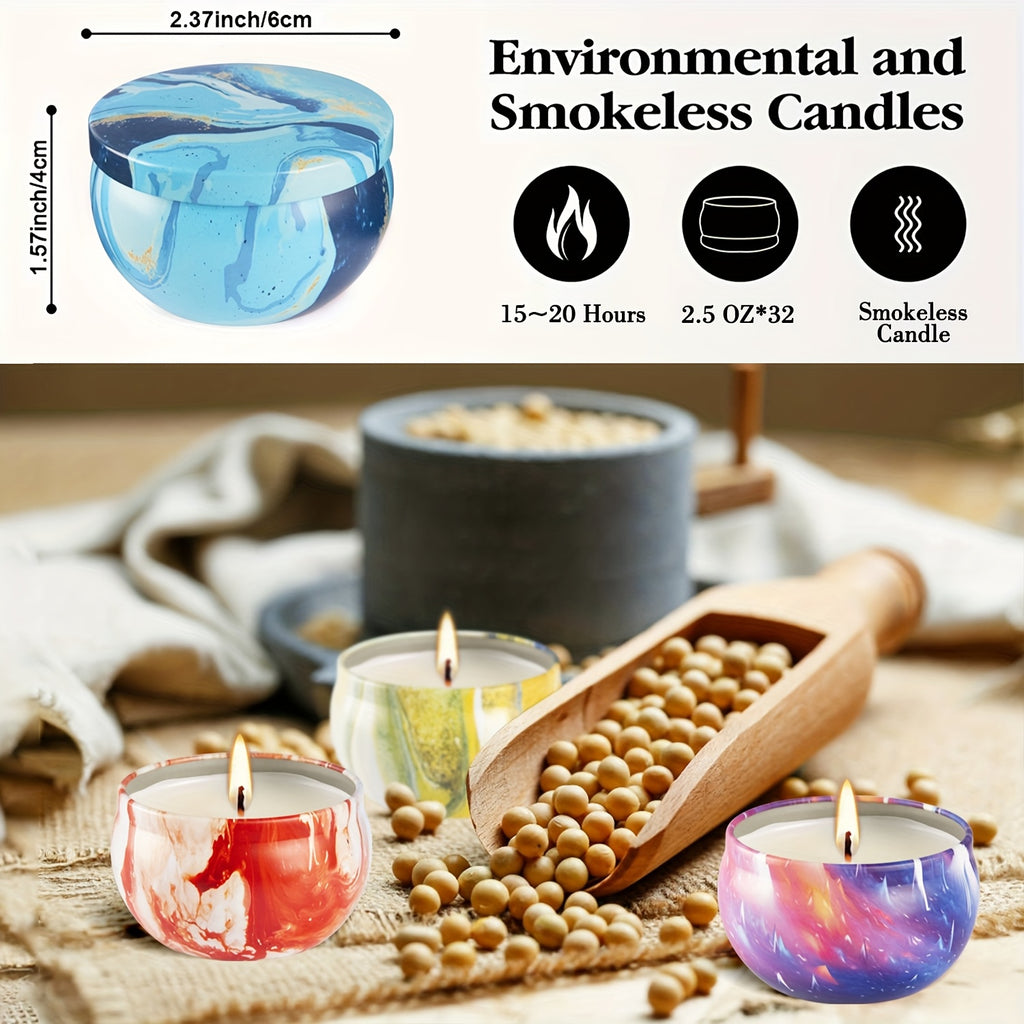 32pcs Natural Soy Wax Scented Candles - 15 Styles with Vibrant Landscape Designs, Aromatherapy for Relaxation & Relax, Perfect for Home Decor, Gifts, Holidays & All Occasions, Festive Gift Item | Artistic Design | Quality Fra