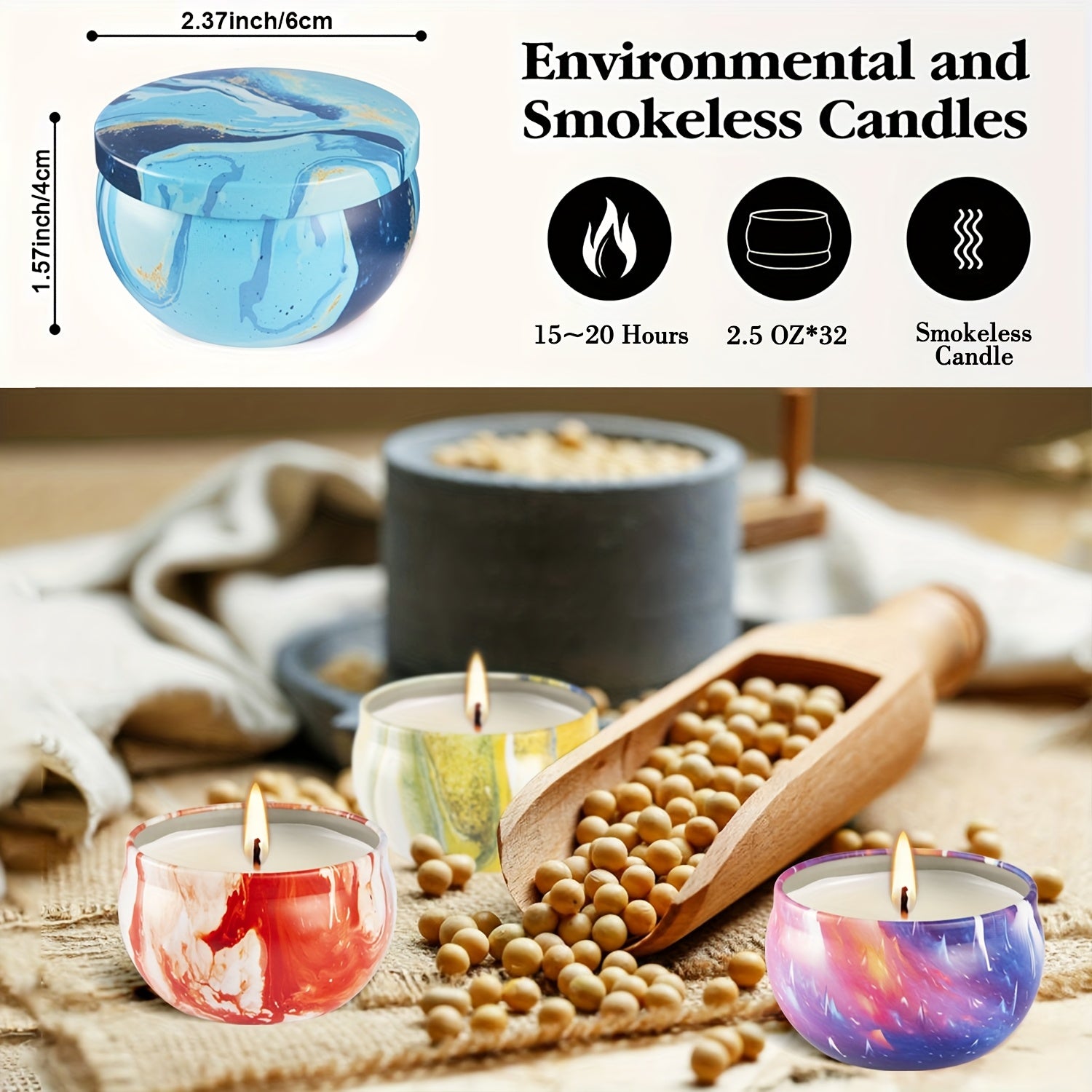 32pcs Natural Soy Wax Scented Candles - 15 Styles with Vibrant Landscape Designs, Aromatherapy for Relaxation & Relax, Perfect for Home Decor, Gifts, Holidays & All Occasions, Festive Gift Item | Artistic Design | Quality Fra
