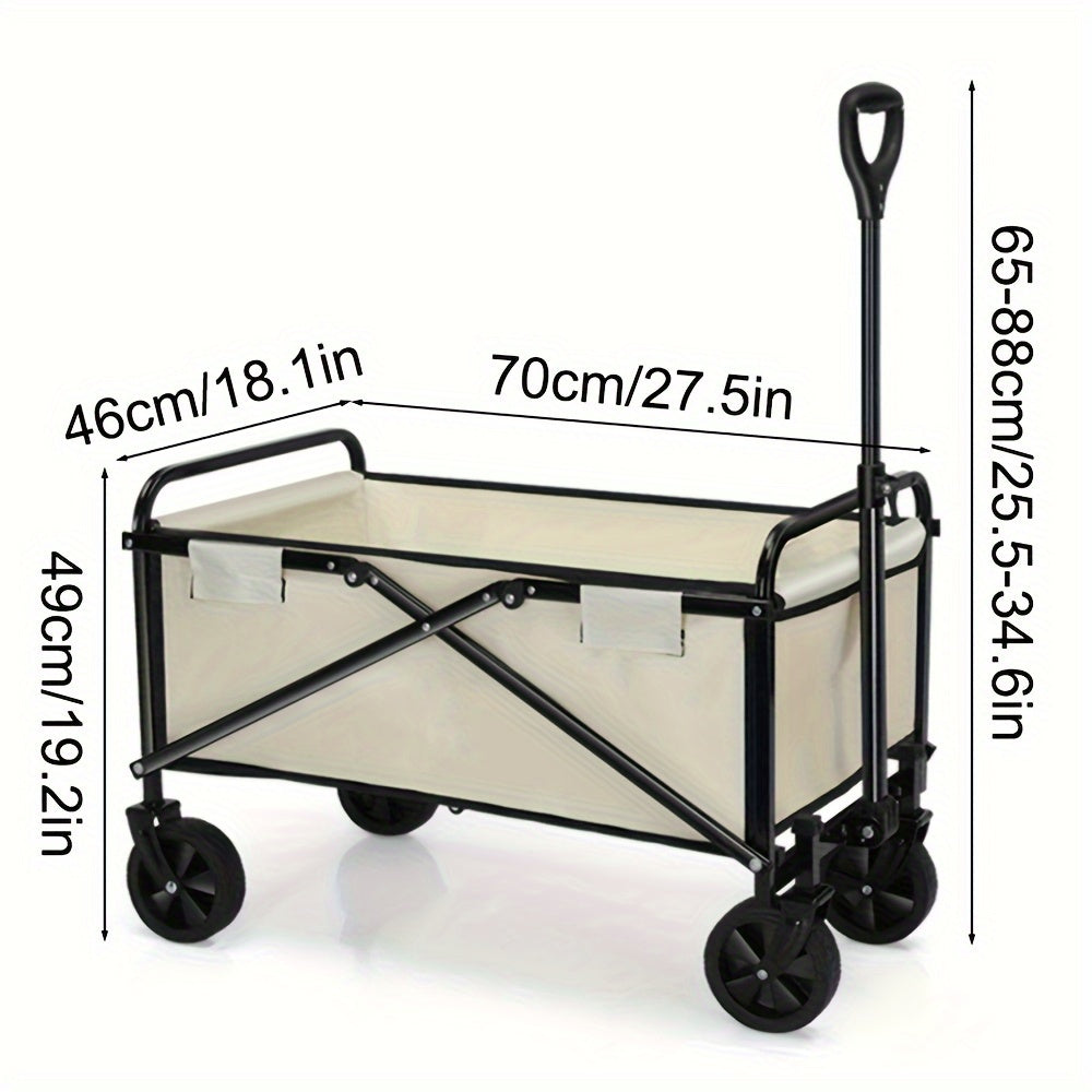 1pc Folding Outdoor Utility Wagon, Portable Collapsible Garden Cart With Adjustable Handle, Heavy Duty Plastic Camping Trolley, Easy Storage Home Shopping Trailer