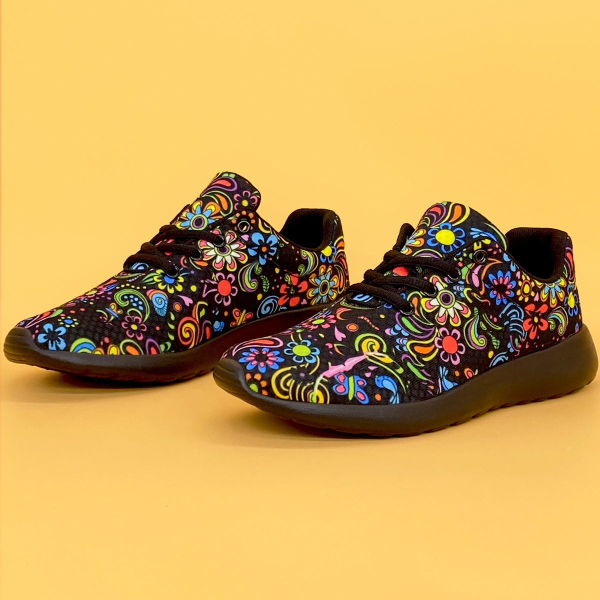 Women's Mexican Flower Pattern Lightweight Sneakers - Lace-Up Running Shoes