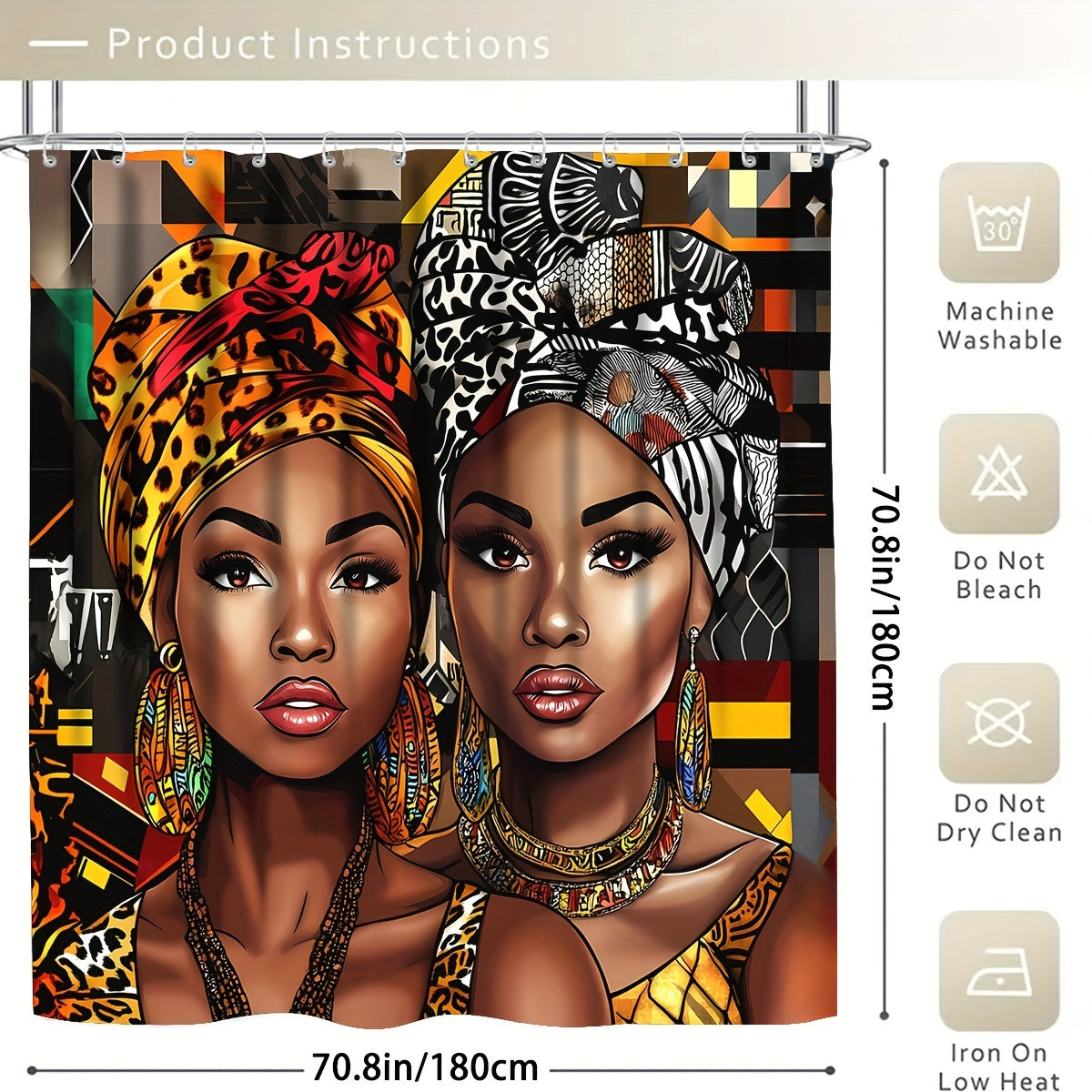 4pcs/1pc African American Woman Shower Curtain Set, Bathroom Curtain With Hooks, Non-Slip Rugs, Toilet U-Shape Mat, Seat Cover, Machine Washable Bathroom Decoration Accessories, African Theme Black Shower Curtain Gift For Wom