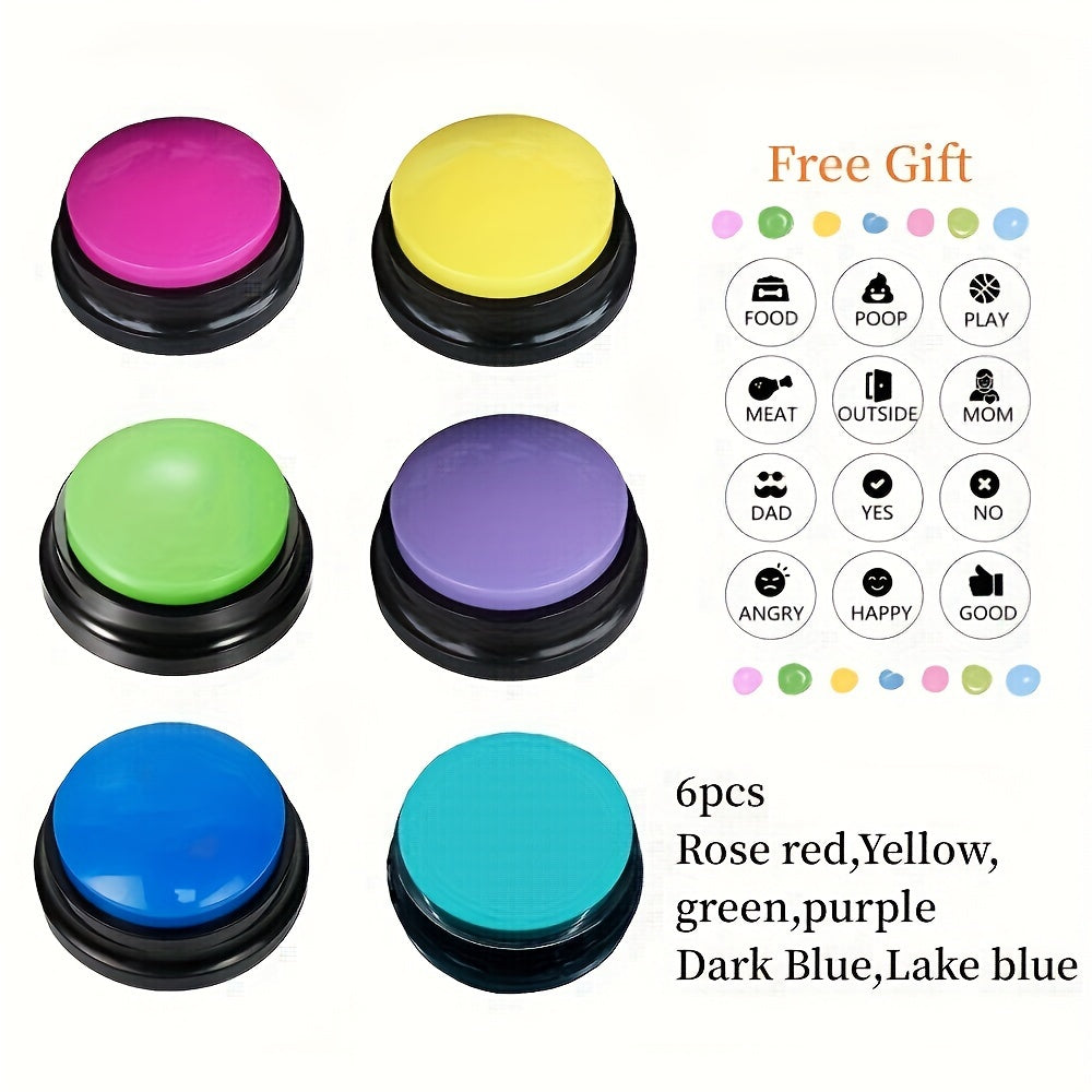 [Recordable Pet] Interactive Dog Talking Buttons | 6pcs | Battery-Powered | Recordable Pet Communication Toys | Portable & Cute