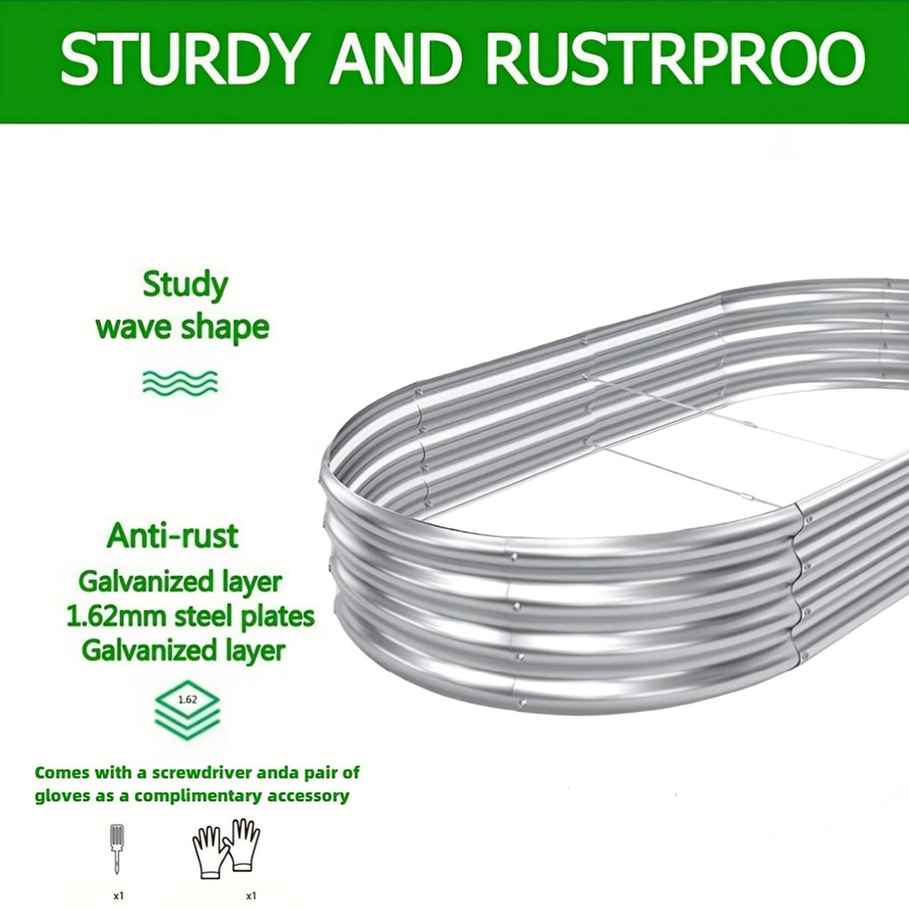 2pack Galvanized Raised Garden Bed Kit, Galvanized Planter Garden Boxes Outdoor, Oval Large Metal For Vegetables
