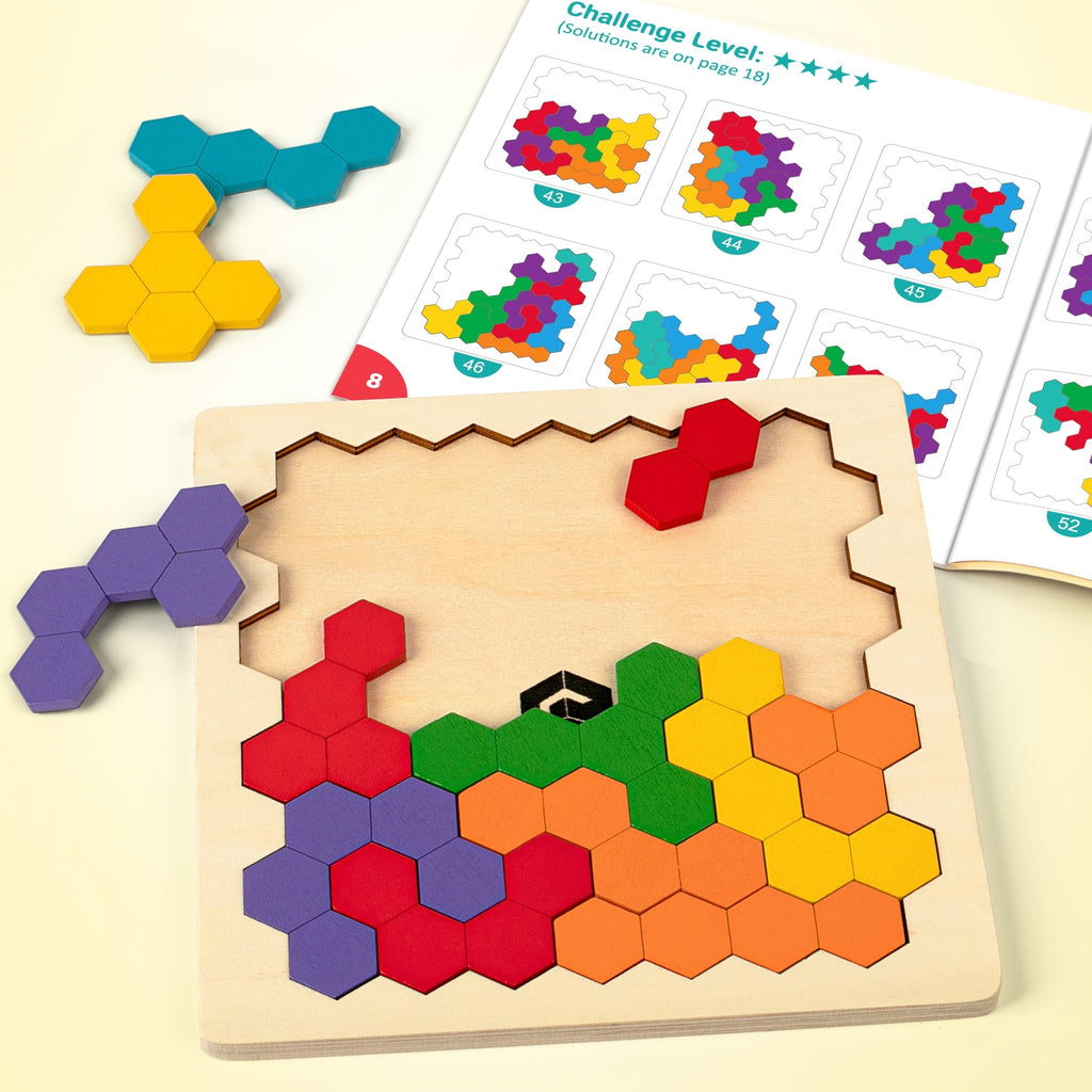 Coogam Wooden Tangram Puzzle, Color Shape Pattern Jigsaw Brain Teasers 3D Logic IQ Game Geometric Blocks STEM Educational Toys Gift For All Age