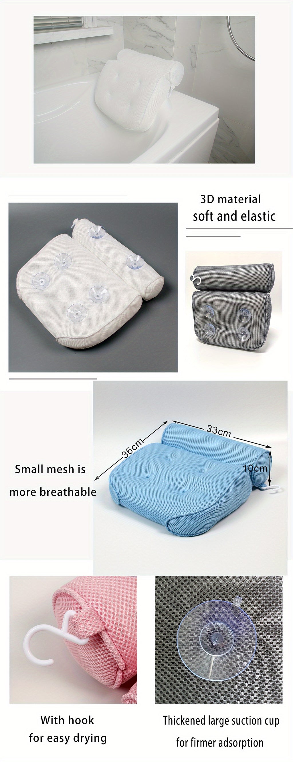 1pc Luxury Spa Bath Pillow with Strong Non-Slip Suction Cups for Comfortable Bathing and Support of Head, Back, Shoulder, and Neck, Valentine's Day gift for girlfriend