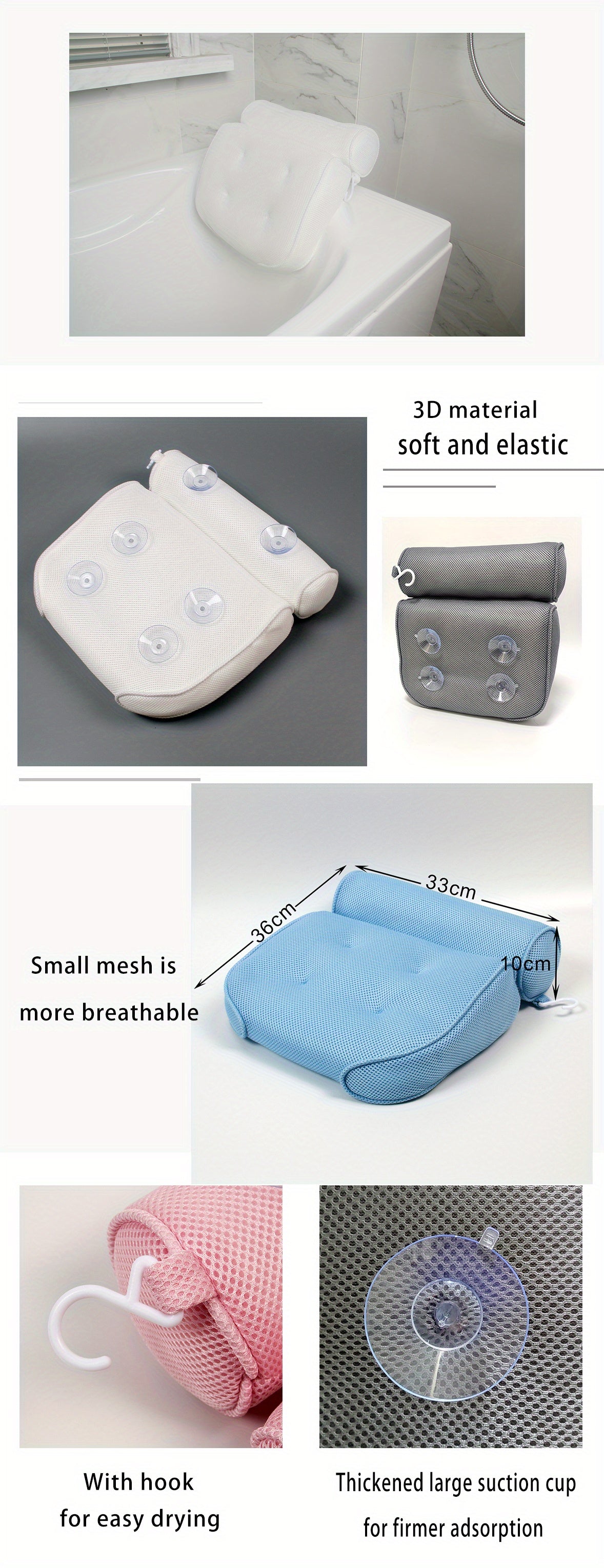 1pc Luxury Spa Bath Pillow with Strong Non-Slip Suction Cups for Comfortable Bathing and Support of Head, Back, Shoulder, and Neck, Valentine's Day gift for girlfriend