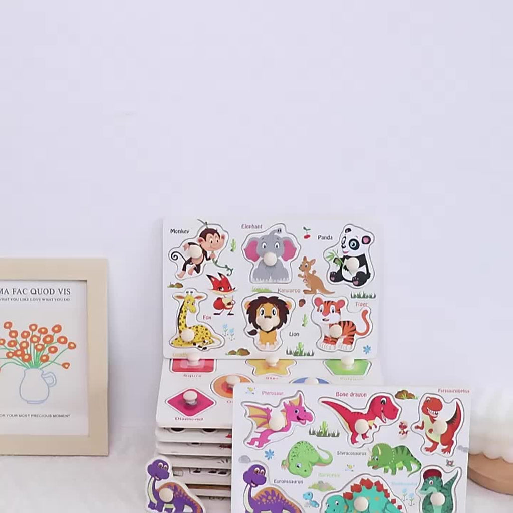 Wooden Embedded Hand Scratching Board, Early Education Animal Cognitive Puzzle, Transportation Tool, Cartoon Toddler Baby Educational Toys Christmas Halloween Thanksgiving gifts