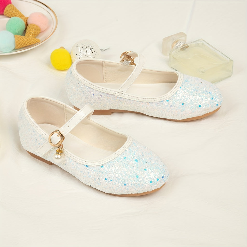 Girls Sequins Rhinestone Mary Jane Flat Shoes School Party Dress Shoes Princess Shoes For Toddler Kids Children