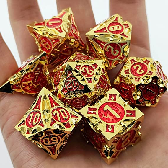 Metal Dice Set, 7 Die Metal Polyhedral Dice Set With Gift Metal Box And Golden Number For Metal Dice Set Christmas, Halloween, Thanksgiving Gift, gaming gift