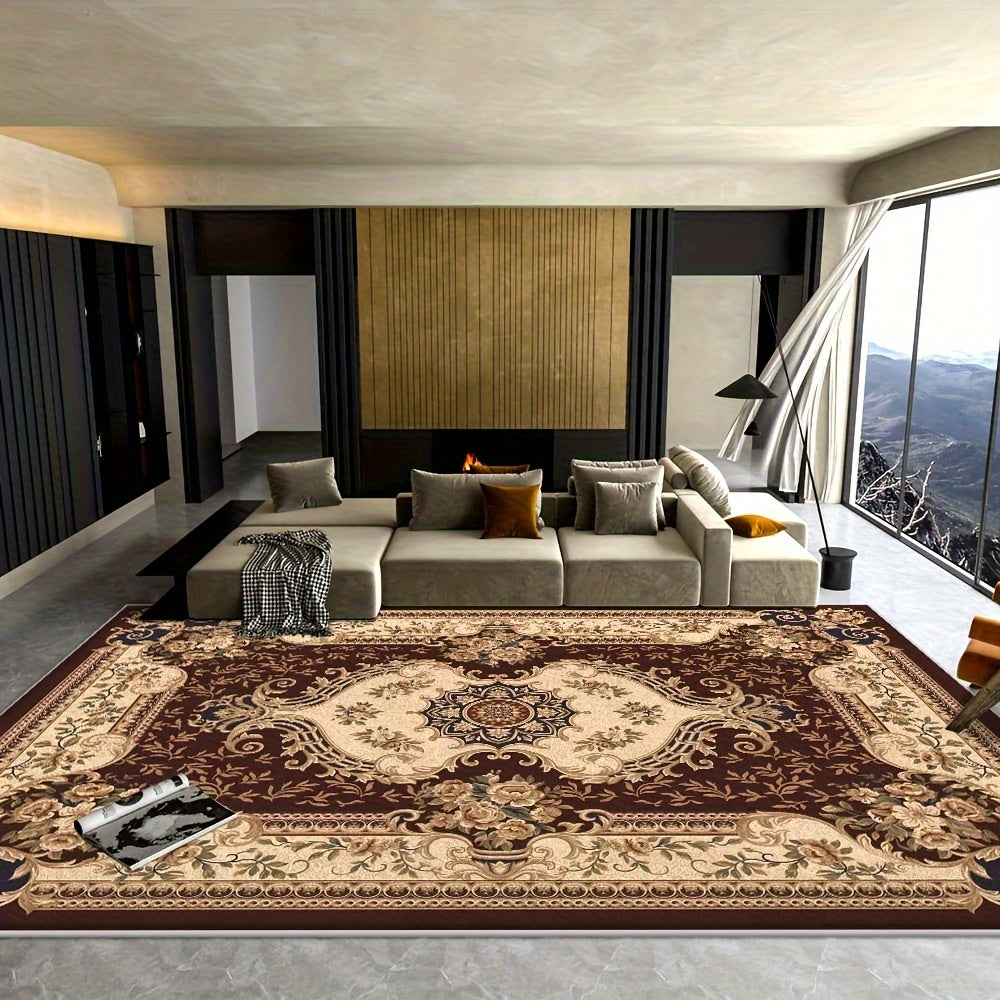 Luxury Velvet Area Mat, 850g/sqm Machine-Washable Geometric Pattern Mat, Lightweight Durable Indoor Mat for Living Room, Bedroom, Study, Modern Minimalist Design with Brown/Beige/Blue/Red/Black/White, Rugs for Living Room, Be