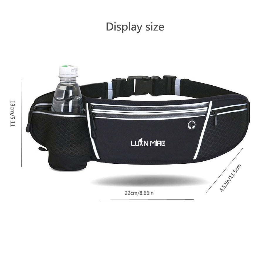 Luan Miao Sports Waist Pack - Black & White, Waterproof Polyester, Adjustable Strap
