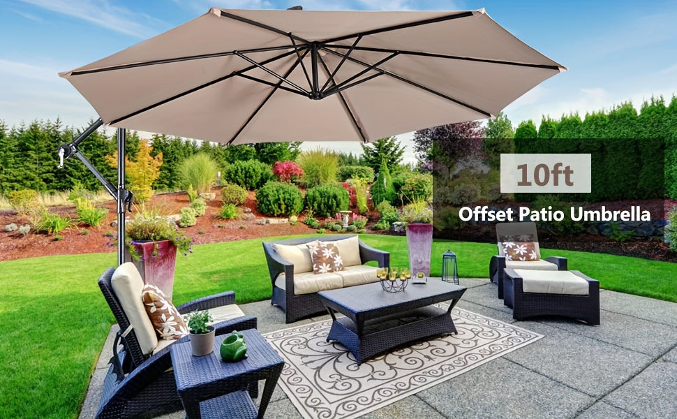 1pc 10ft Classic Burgundy Hanging Umbrella - Water-Resistant, UV Protection, Offset Patio Sun Shade with Sturdy Cross Base - Perfect for Outdoor Market, Garden, or Backyard Events