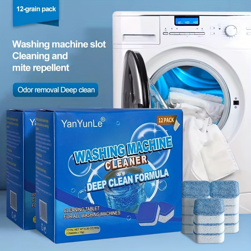 12pcs, Washing Machine Slot Cleaner, Washing Machine Cleaning Effervescent Tablets, Strong Descaling Deodorant Effervescent Tablets, Effervescent Cleaning Tablets To Remove Stains, Cleaning Supplies