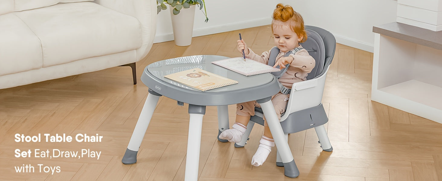 Baby High Chair, 15-In-1 Convertible Multifunctional Infant And Toddler High Chair With Activity Center, Tray And Toys(Grey)