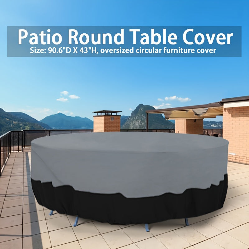 1pc Circular Terrace Furniture Cover, 210D Oxford Cloth Waterproof Outdoor Furniture Cover, Terrace Dining Table Cover, Garden Round Table Cover