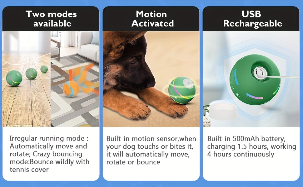 3rd Generation Interactive Dog Balls, BARHOMO Automatic Moving Tennis Ball Toys with Strap for Puppy/Small/Medium/Large Dogs, Improved Rolling Effect