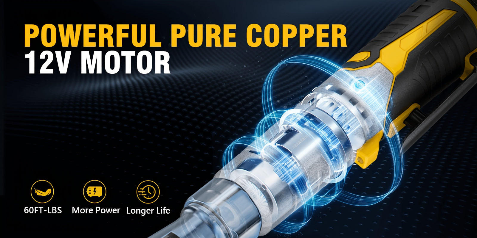 60 Ft-lbs High-Power Cordless Ratchet Wrench Set, 3/8" Drive, 12V, Variable Speed, Includes 2 Rechargeable Batteries,