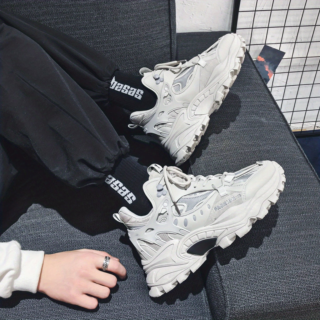 [1 Pair Men'S Cloud Pattern Sneakers] Round Toe Lace-Up  Athletic Sneakers, Sports , Breathable Fabric