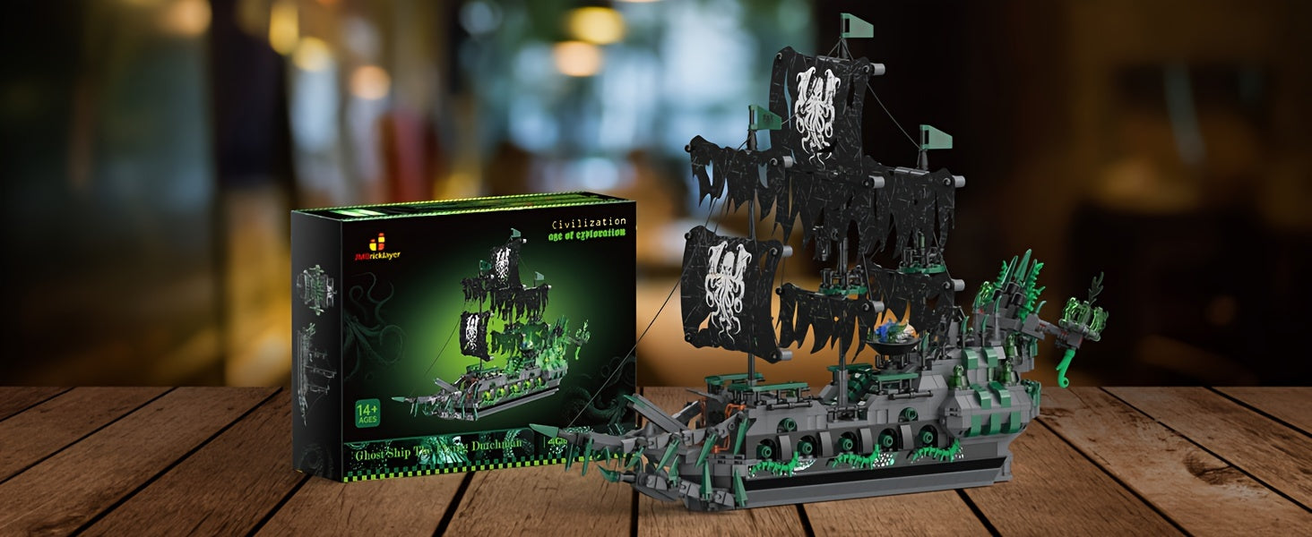 Pirate Ship Building Toys - Building Sets with Lights, Ghost Ship Flying Dutchman Model, 40001 Toy Boat for Halloween and Christmas Gift